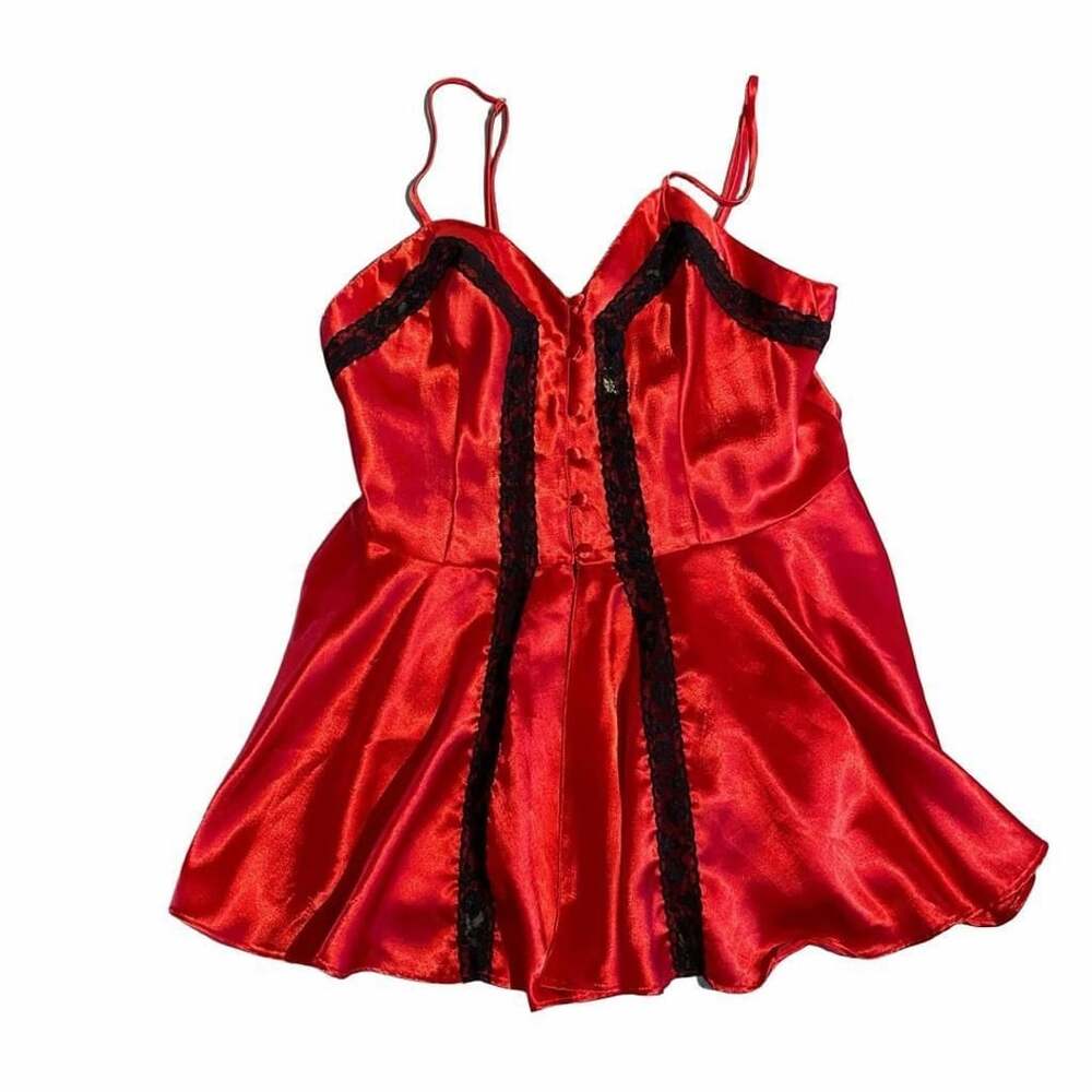 Victoria's Secret Slip Dress P Red Black Lace Satin